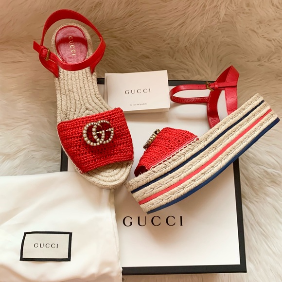 Gucci Shoes - GUCCI Lilibeth Pearl GG Logo Espadrille Sandals